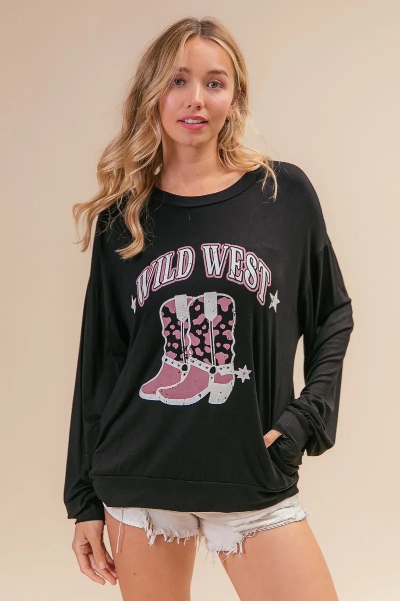 Western boots graphic jersey sweatshirt