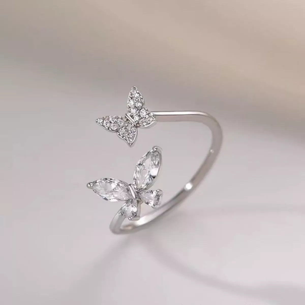 Trendsi 925 Sterling Silver Zircon Butterfly Open Ring -