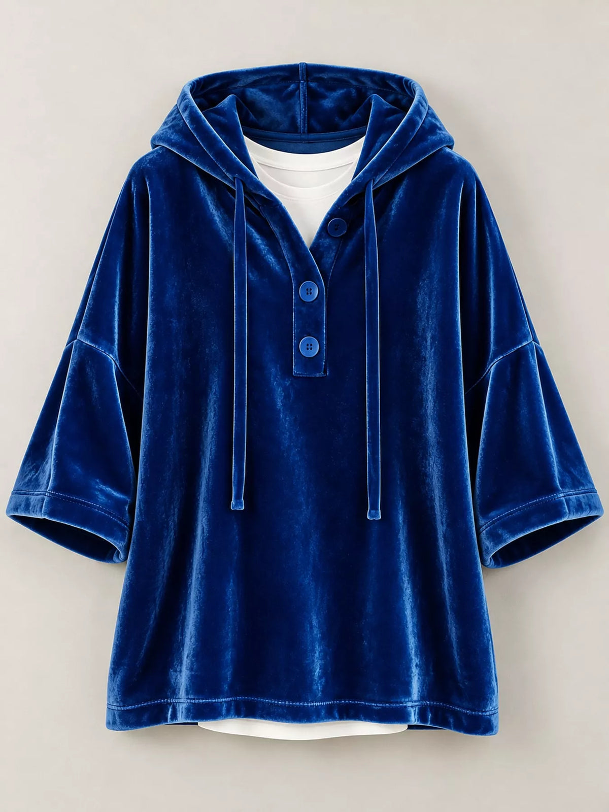 Velvet Button Hoodie in dark blue, front view