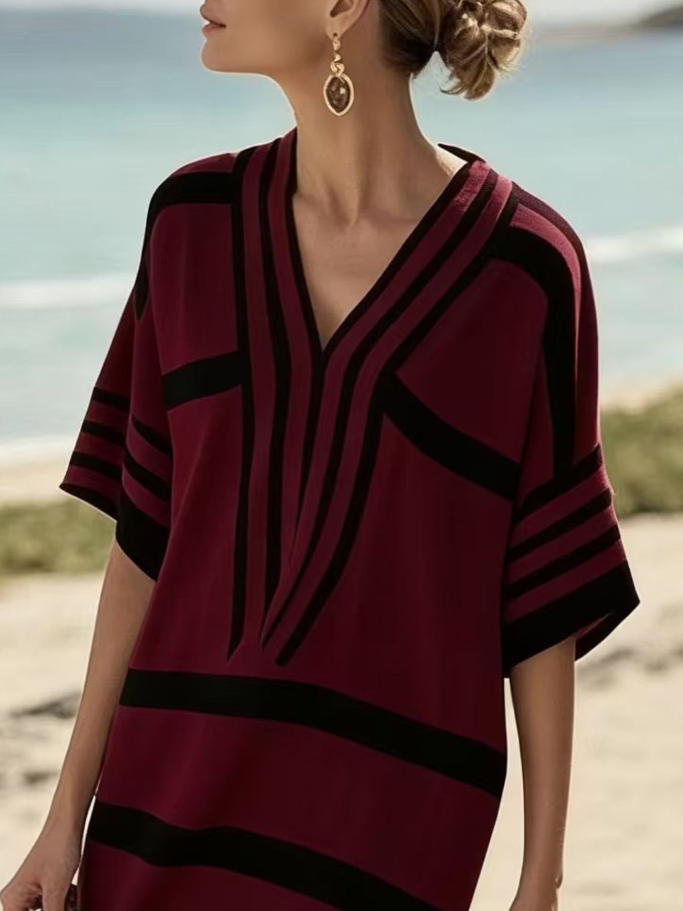 Trendsi Full Size Striped Half Sleeve Midi Dress Plus Size -