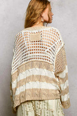 Trendsi POL Color-Blocked Stripe Pattern Knit Top with Twisted Weave -