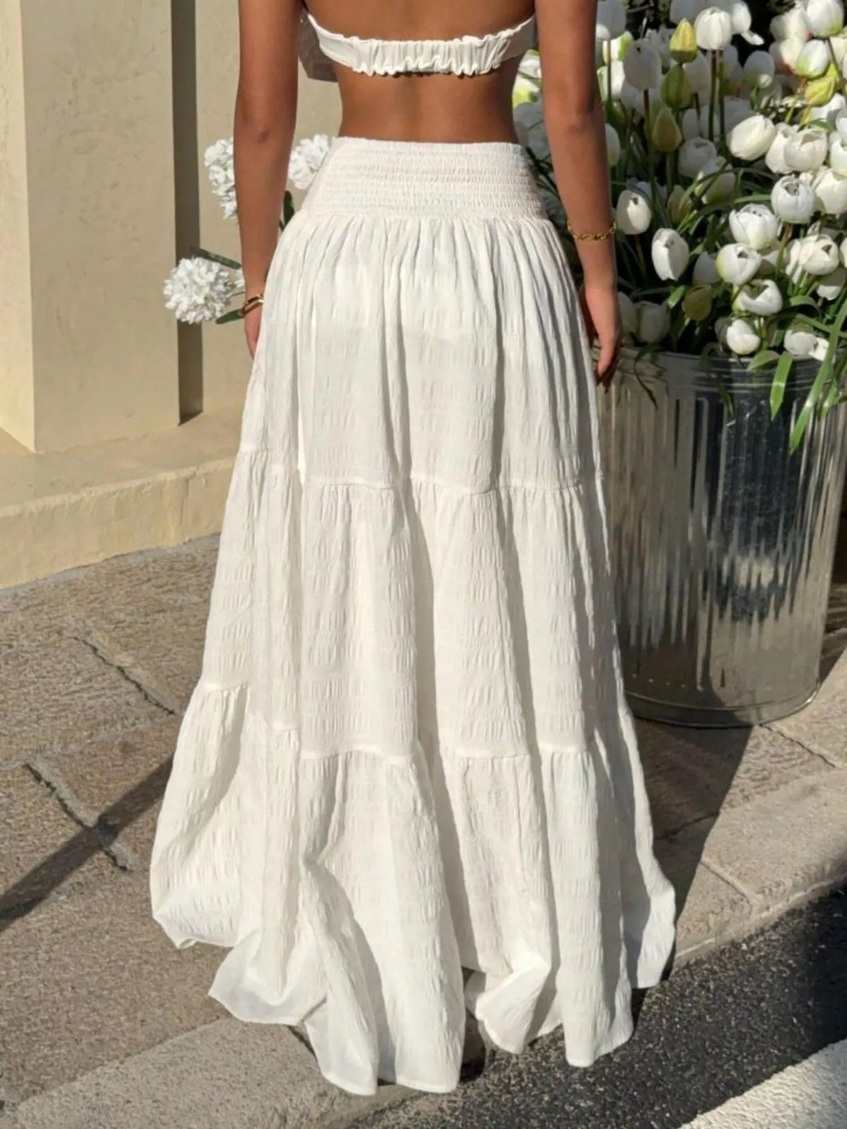 Trendsi Smocked Tiered Flowy Maxi Skirt -