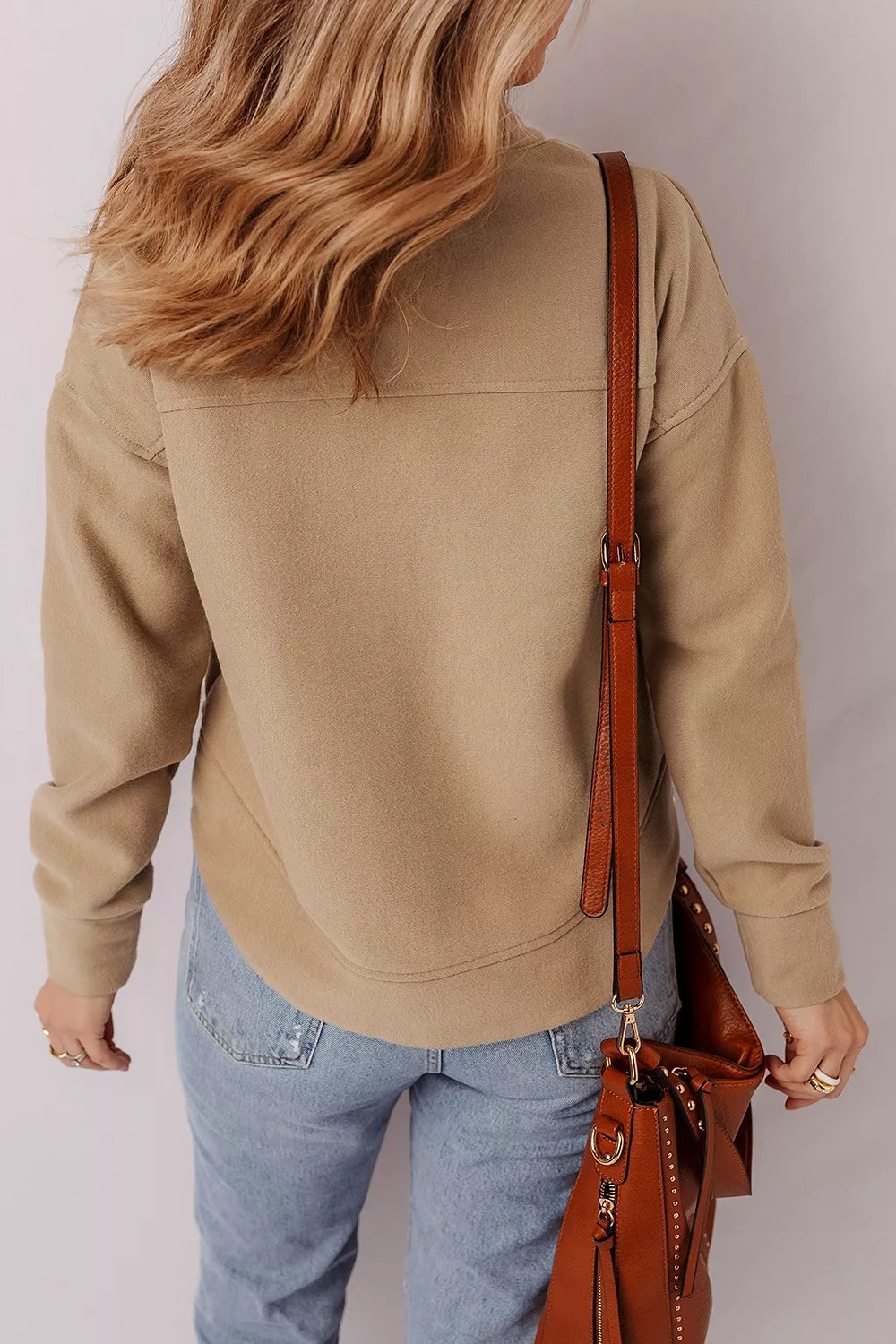Trendsi Eyelet Button Placket Dropped Shoulder Sweatshirt -