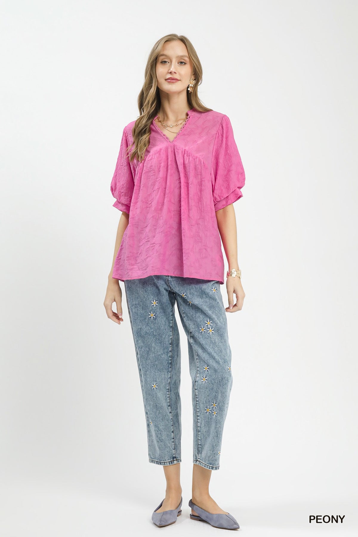 Women's Boho V-Neck Lace-Trim Flutter Sleeve Blouse — product view 4