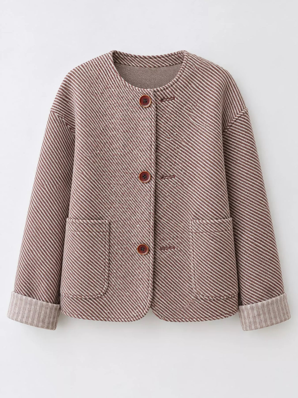 Button-Up Crew Neck Jacket — garment front
