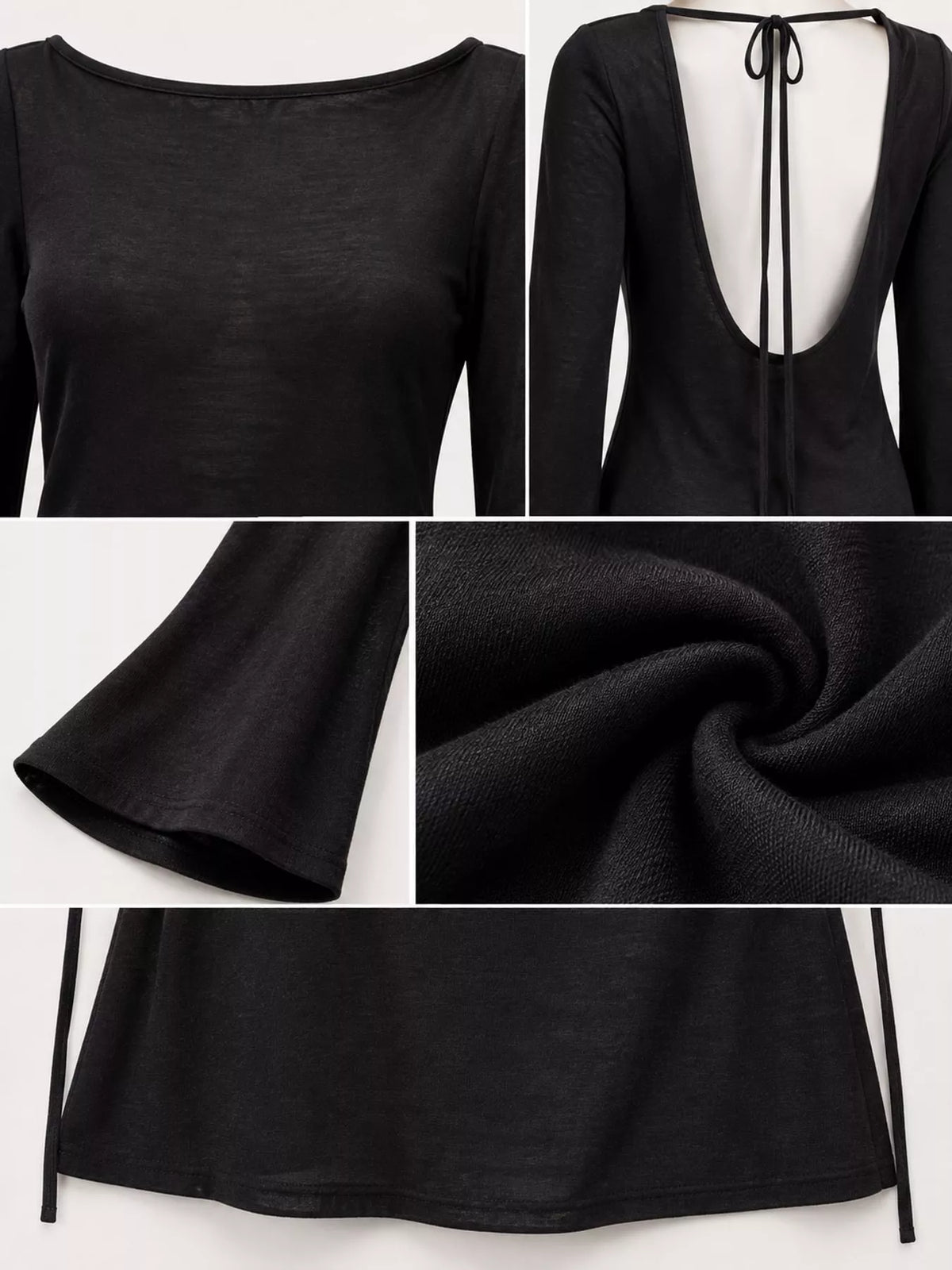 Black flare sleeve bodycon mini dress — design and construction details