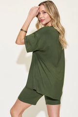 Trendsi Basic Bae Full Size V-Neck Drop Shoulder T-Shirt and Shorts Set -