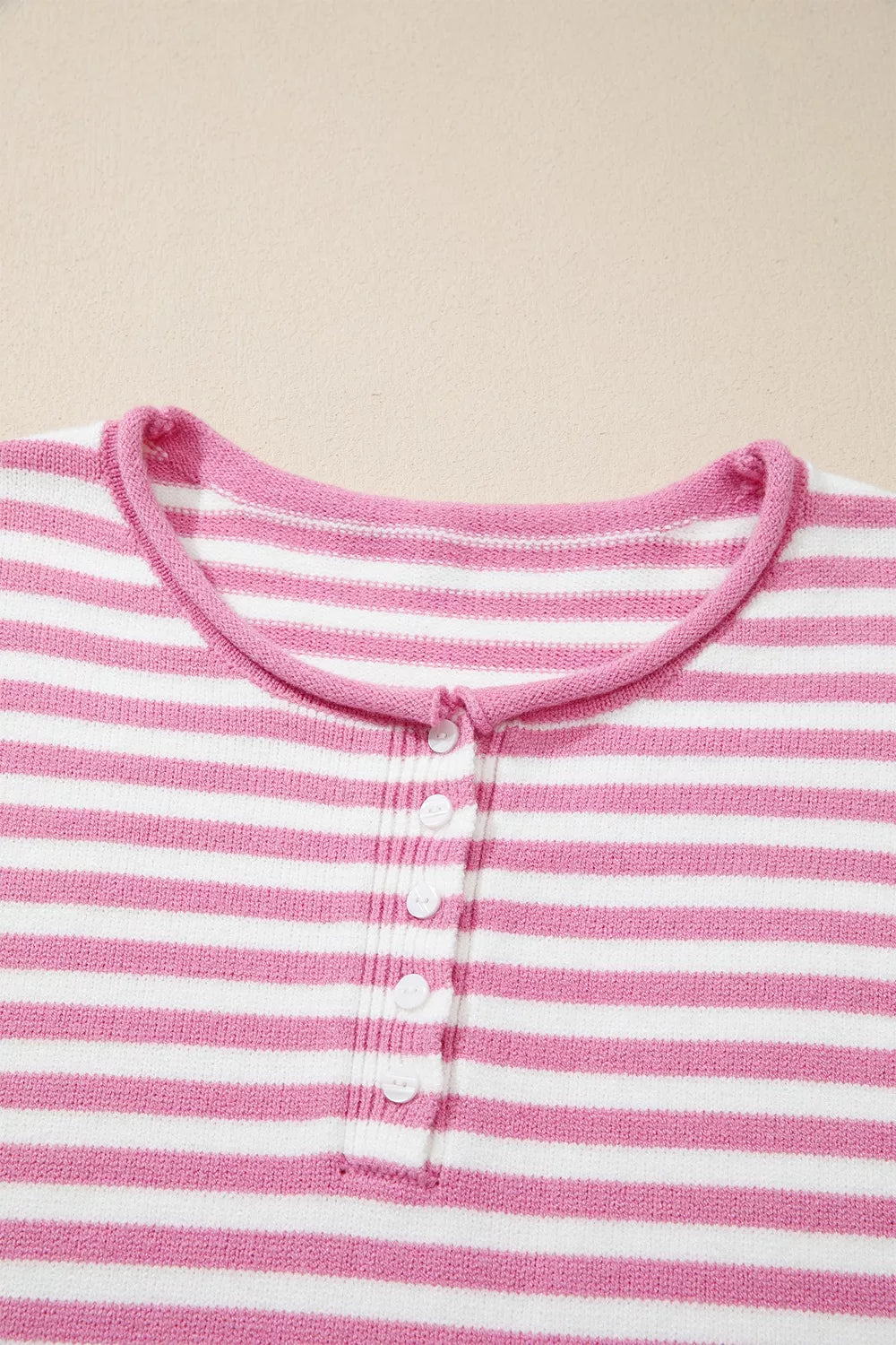 Trendsi Striped Button Placket Drop Shoulder Long Sleeve Sweater -