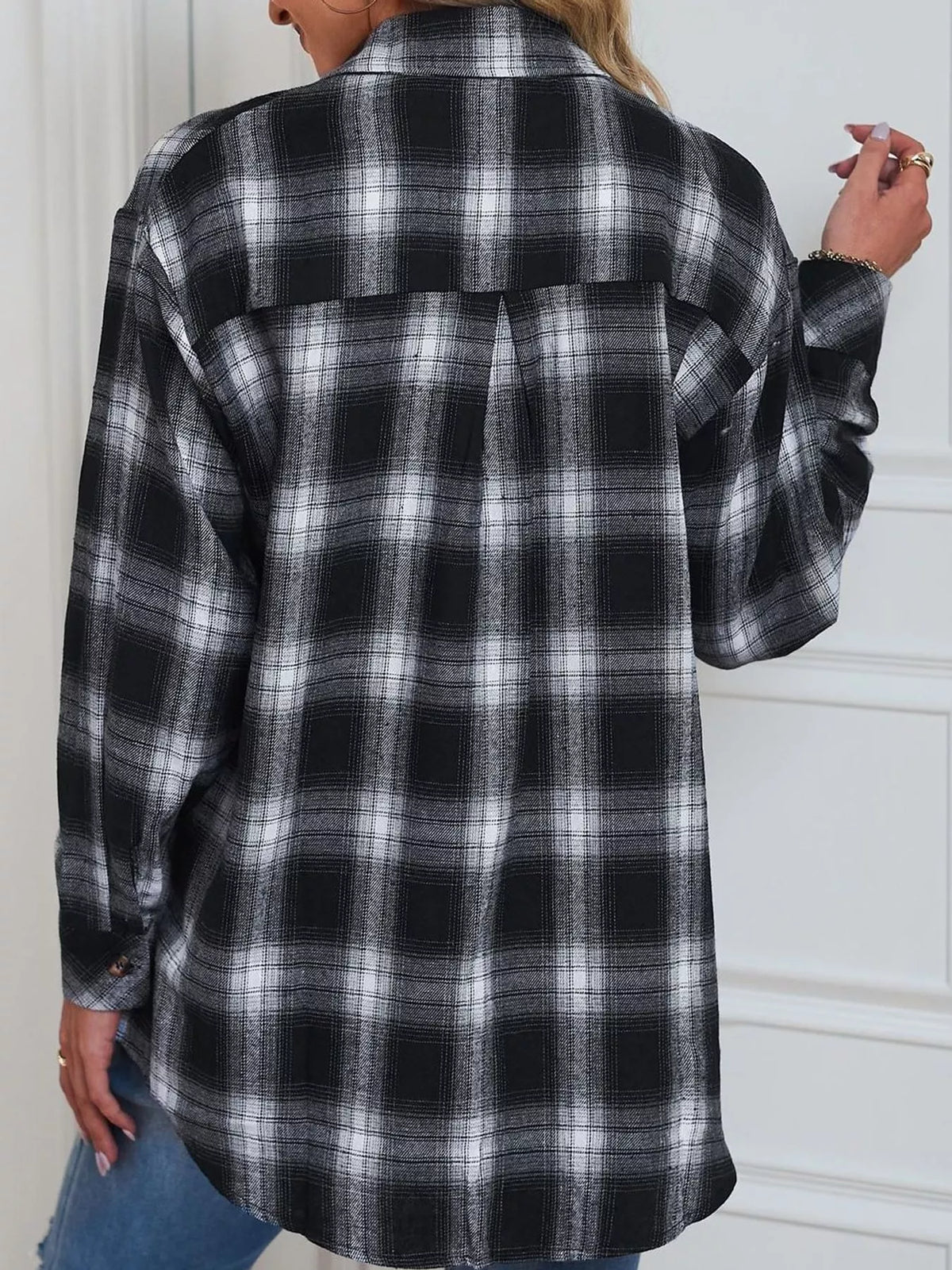 Oversized plaid shirt, black plaid back