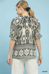 Trendsi Umgee Two Tone Boarder Print Top -