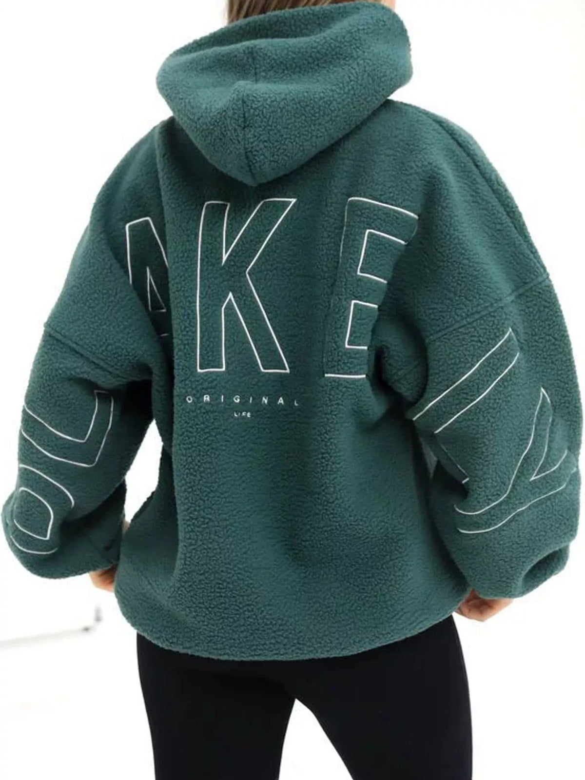 Letter Oversized Sherpa Hoodie — back view
