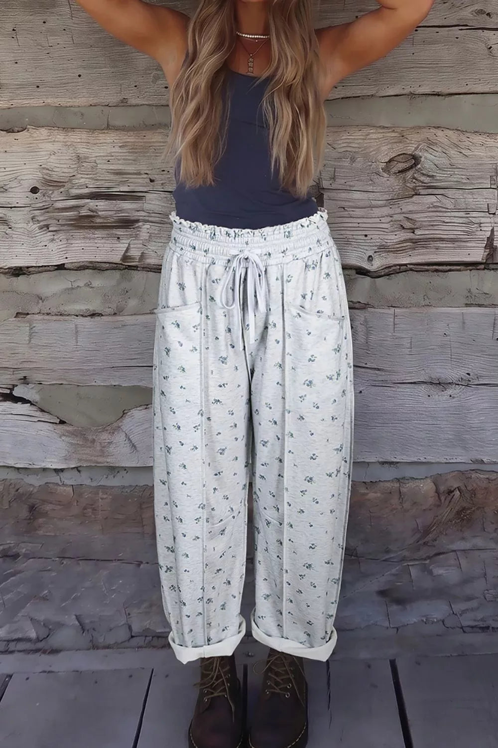 Trendsi Floral Print Elastic Waist Regular Fit Pants -