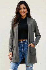 Trendsi Basic Bae Full Size Open Front Long Sleeve Cardigan with Pockets -
