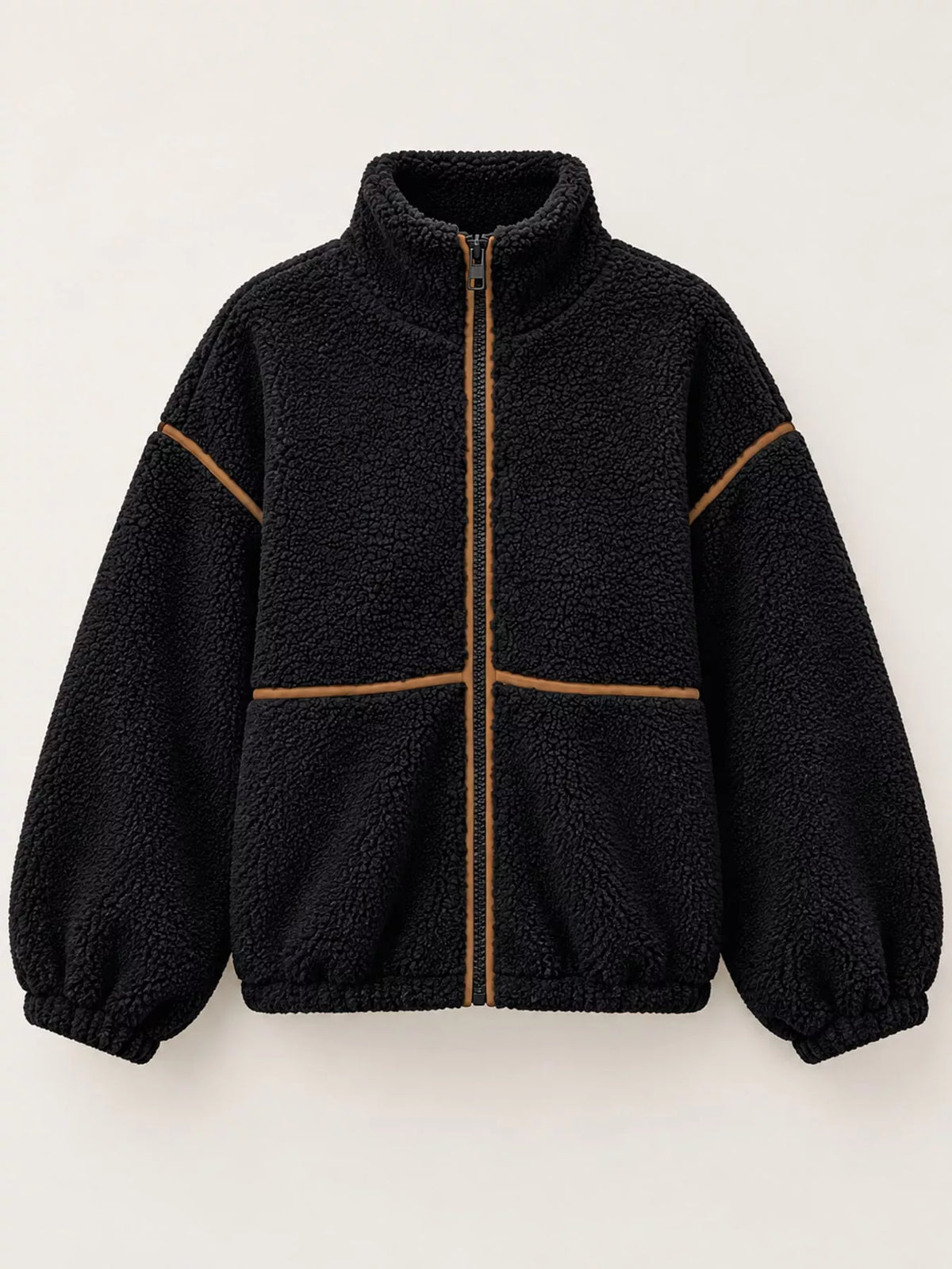 Stand Collar Sherpa Fleece Zip-Up Jacket — garment front