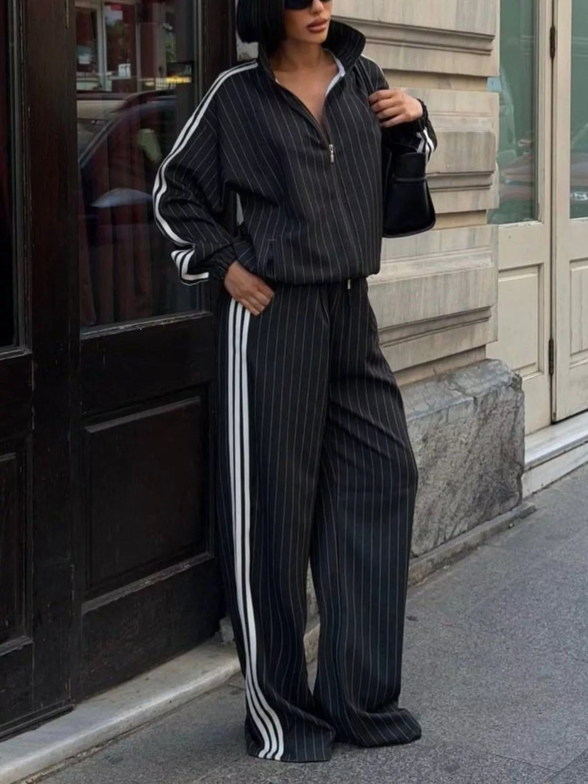 Trendsi Side Stripe Zip Up Jacket and Pants Set -