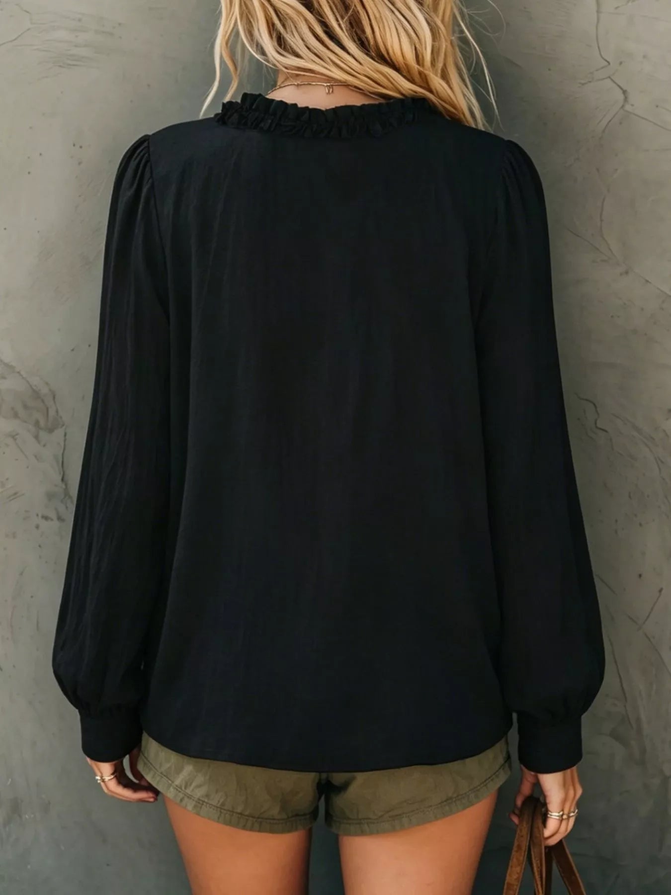 Trendsi Bohemian Ruffled V-Neck Long Sleeve Blouse -