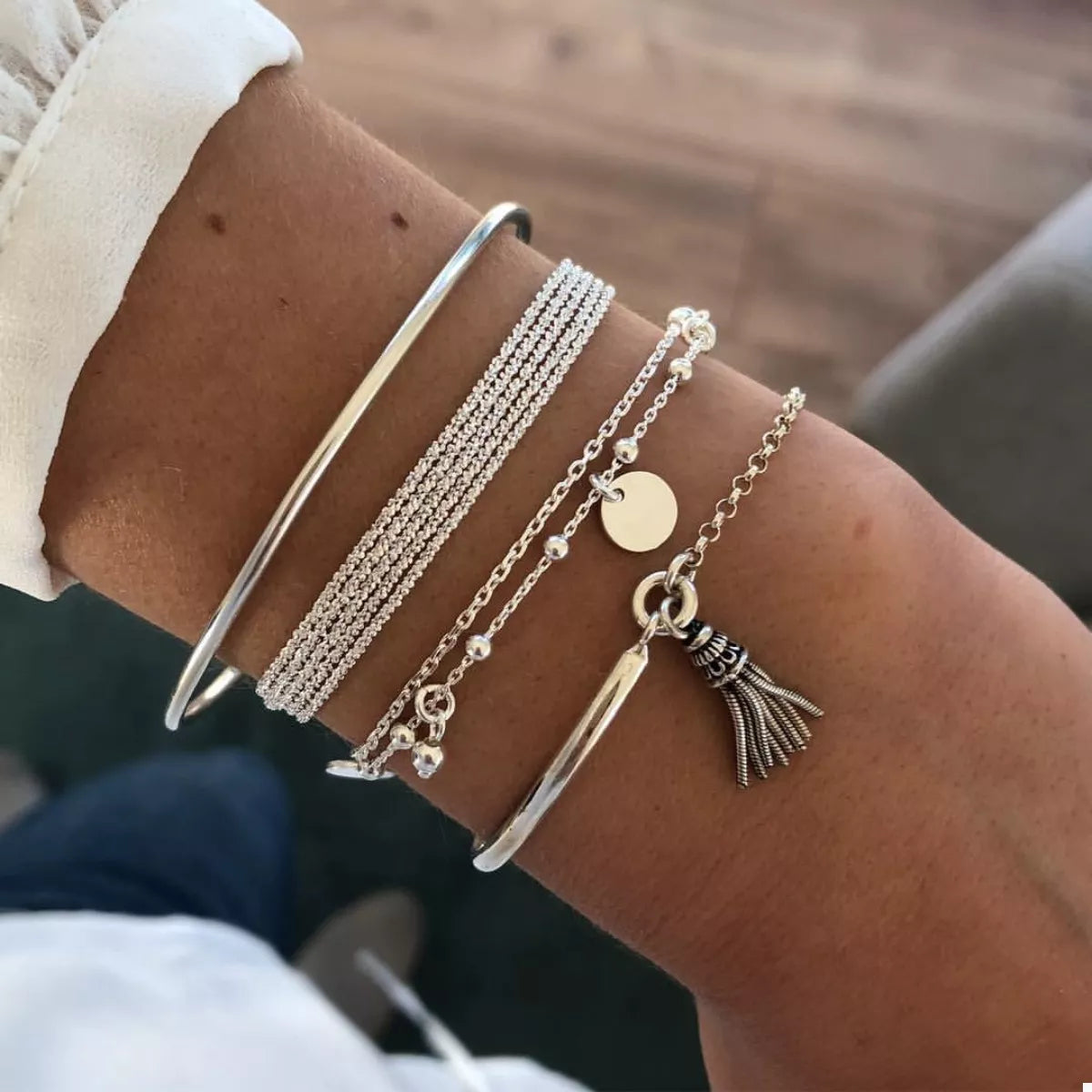 Trendsi 4 Piece Silver-Plated Minimalist Bracelet -