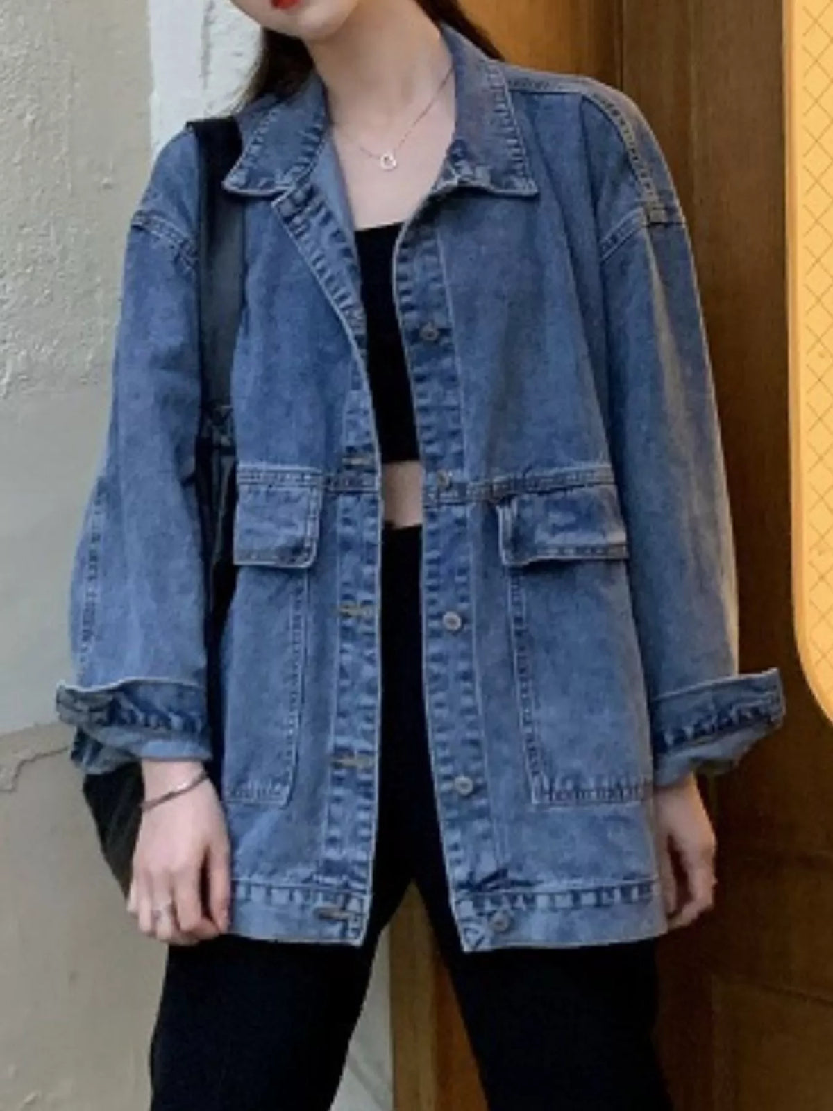 Blue washed denim utility jacket