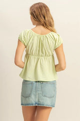 Trendsi HYFVE Gingham Scoop Neck Cap Sleeve Blouse -