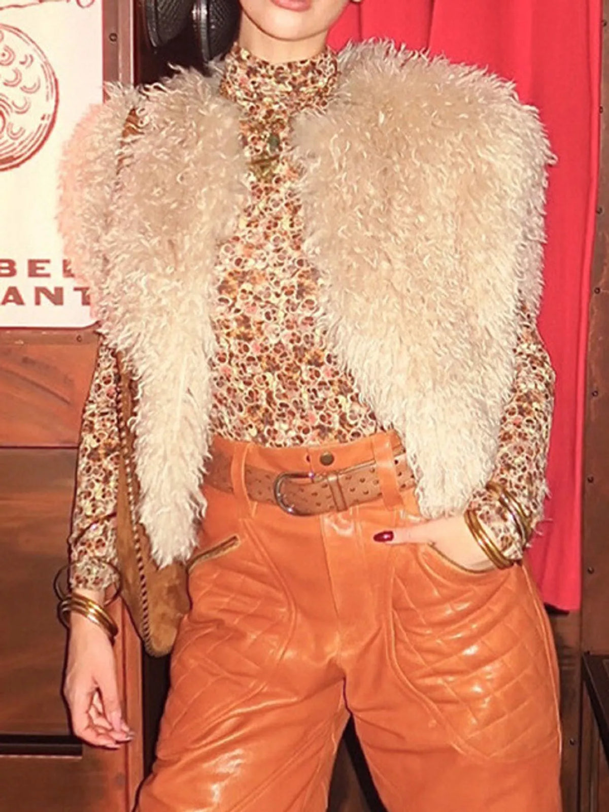 Faux Fur Open Front Vest Coat in cream
