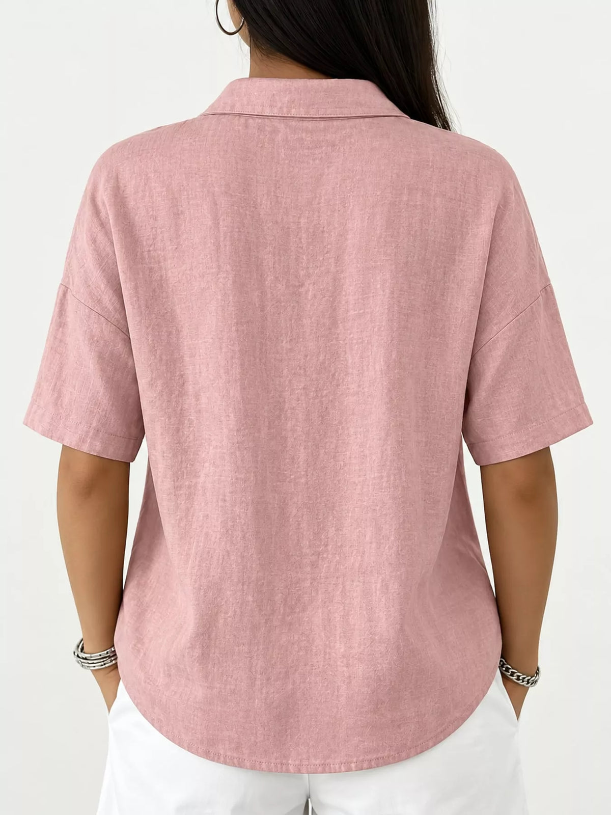 Snap Down Shirt in pink, back view