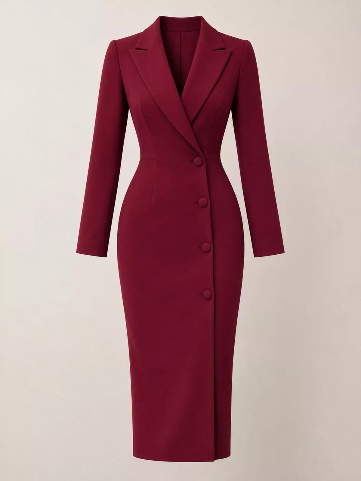 Wine Red single-breasted blazer midi dress