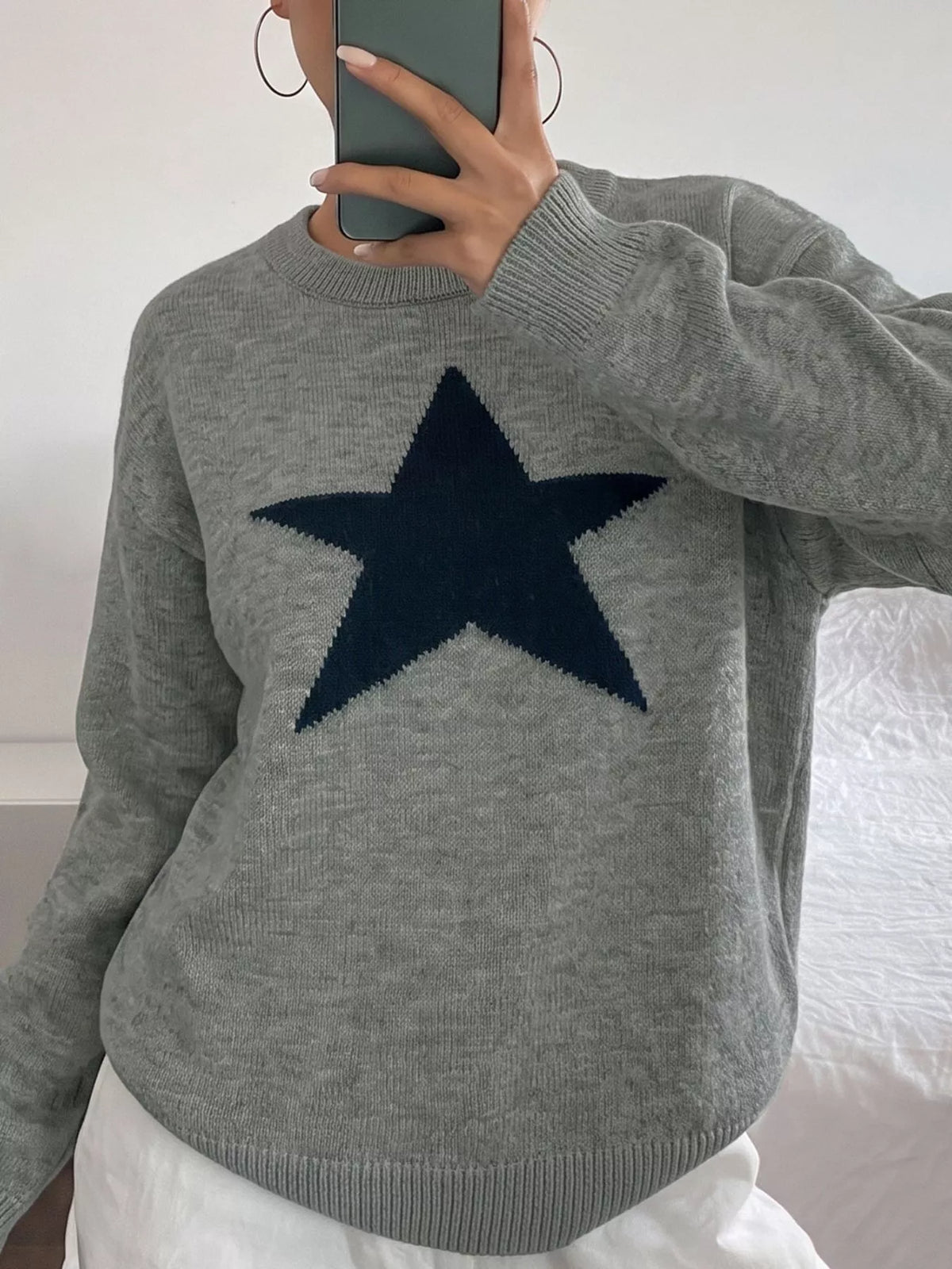 Trendsi Star-Patterned Dropped Shoulder Sweater -