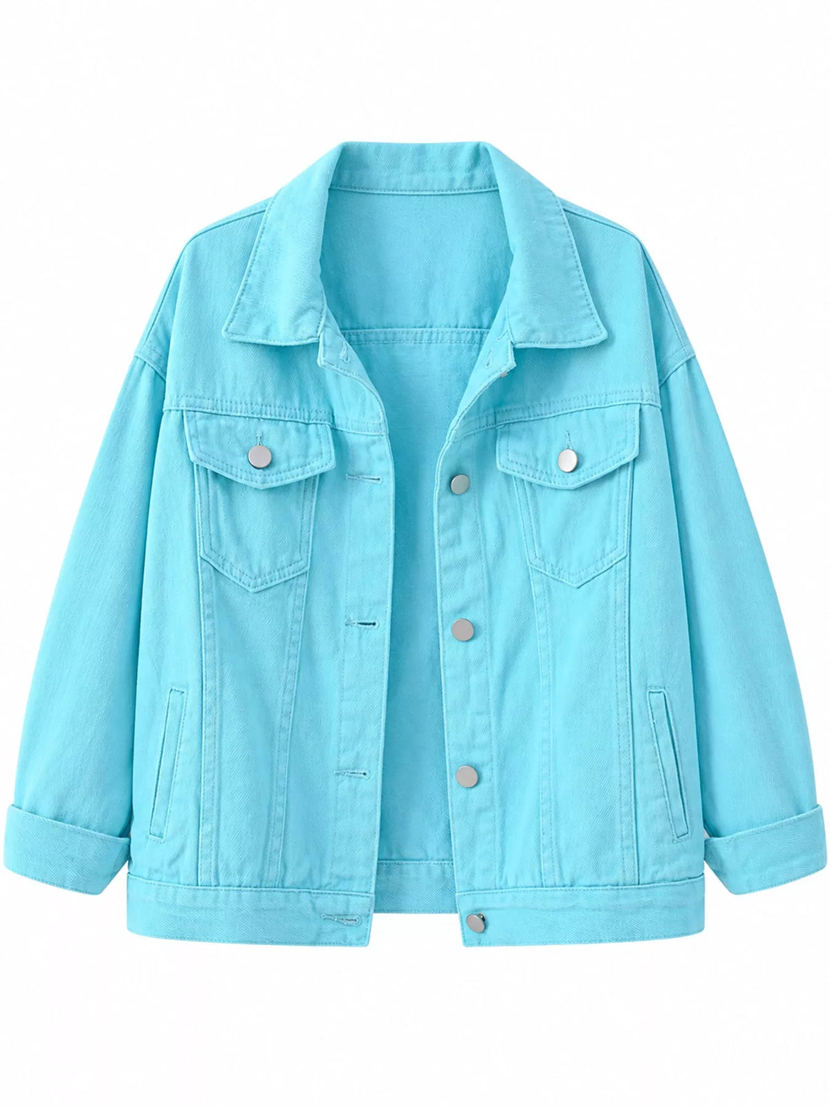Button-Down Classic Cropped Denim Jacket — garment front