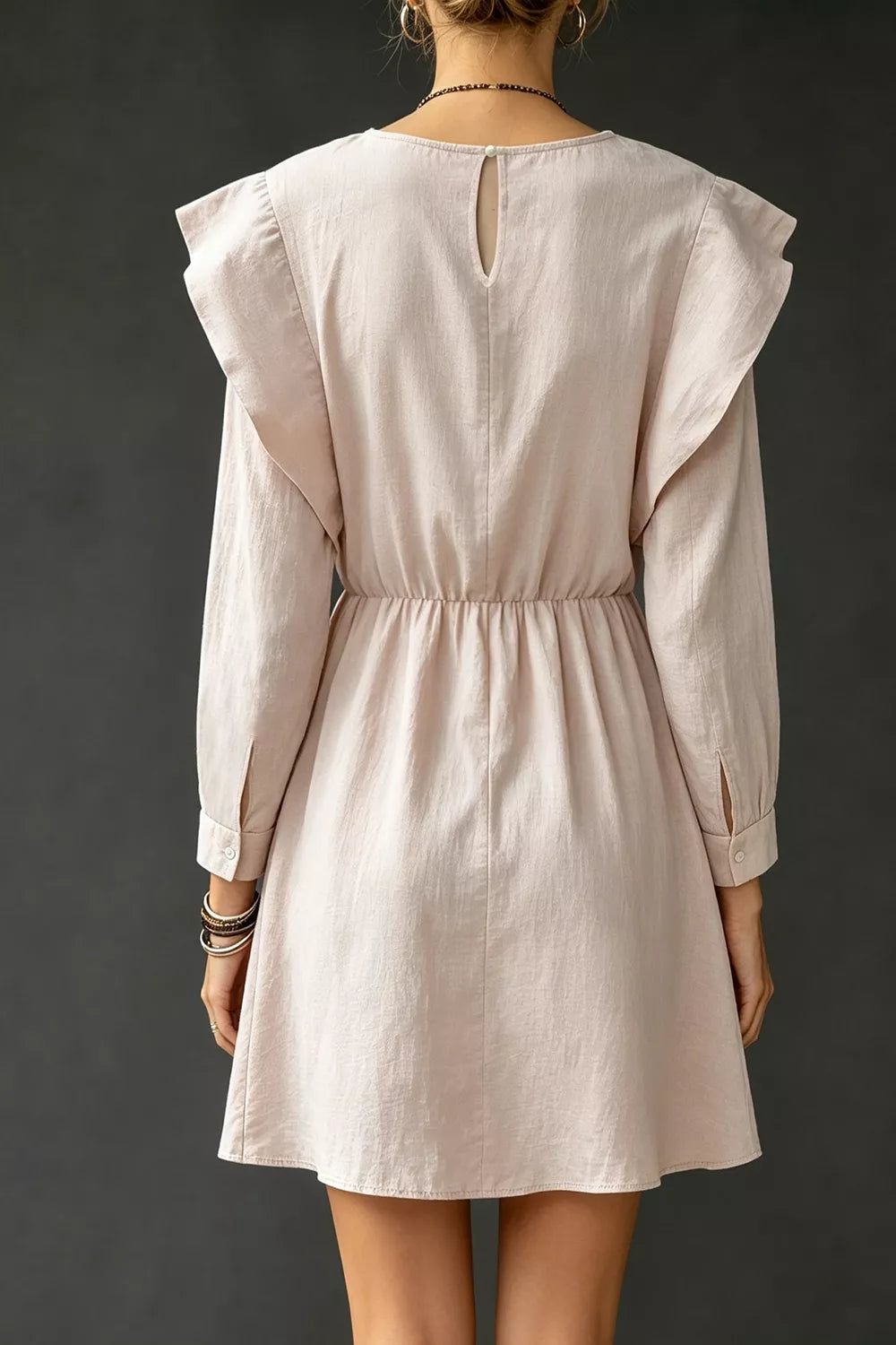 Trendsi Ruffled Round Neck Long Sleeve Dress -