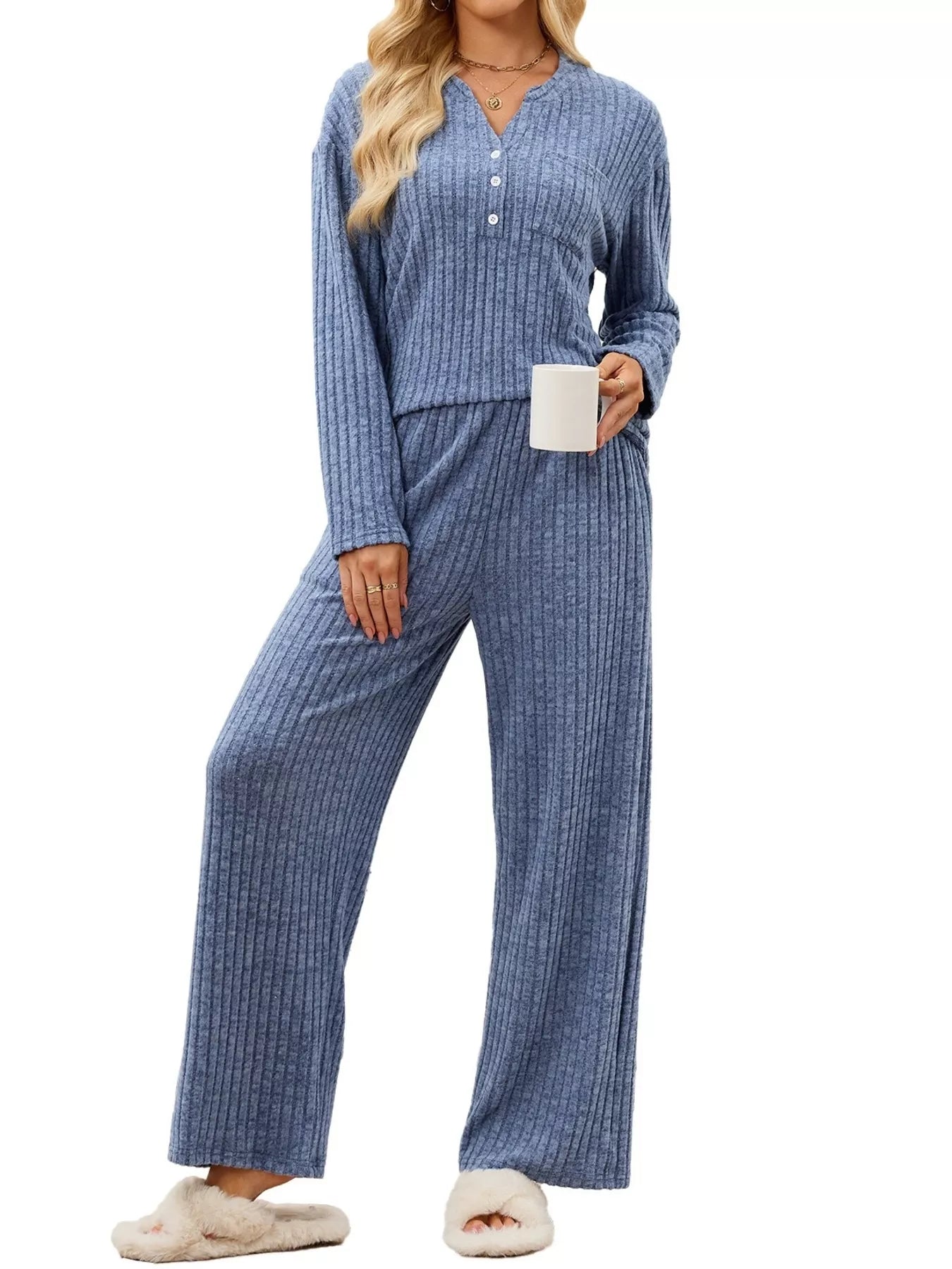 Trendsi Ribbed Knit Top and Wide-Leg Pants Set -