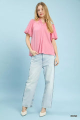 Trendsi Umgee Seersucker Puff Sleeve Blouse -