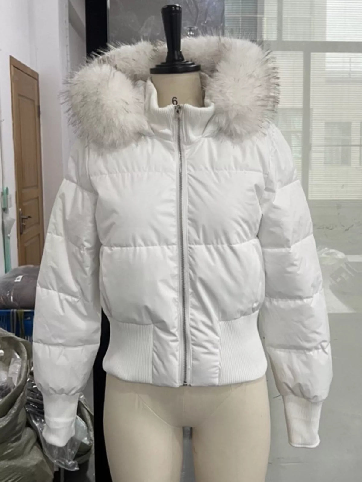 Faux Fur Hooded Puffer Jacket — garment front