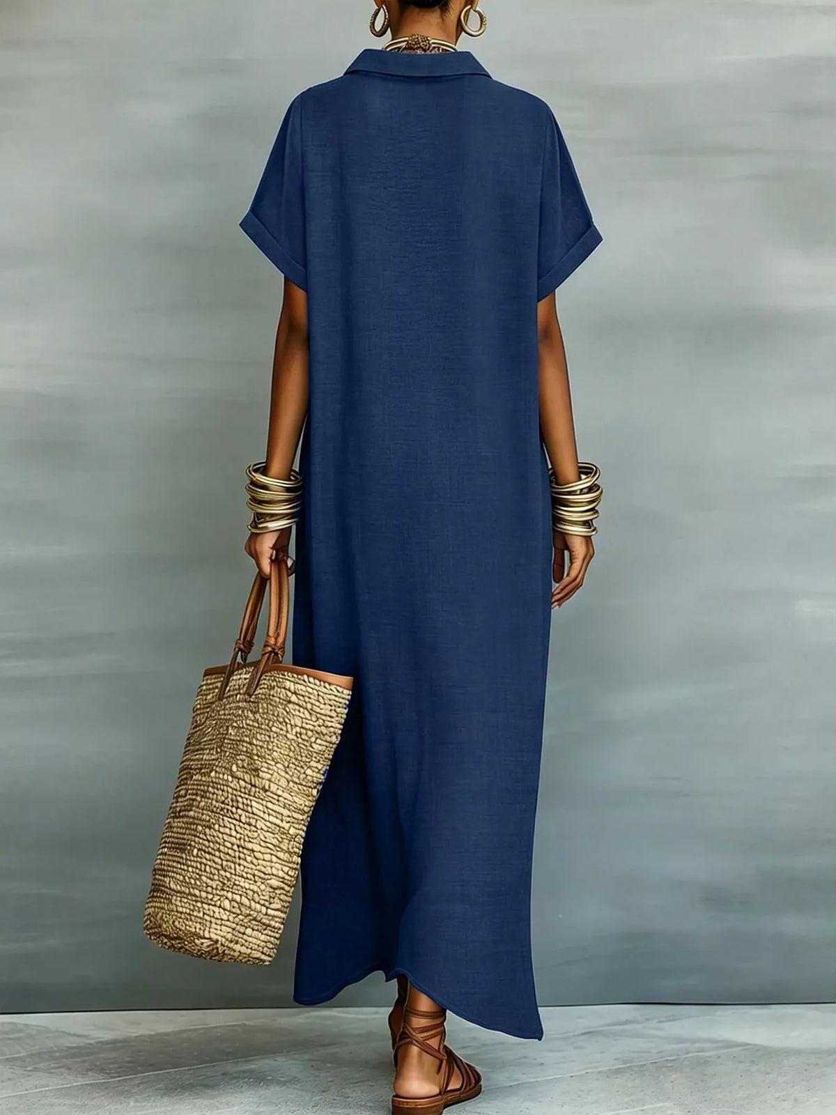 Trendsi Casual Linen Shirt Dress with Button-Down Front -