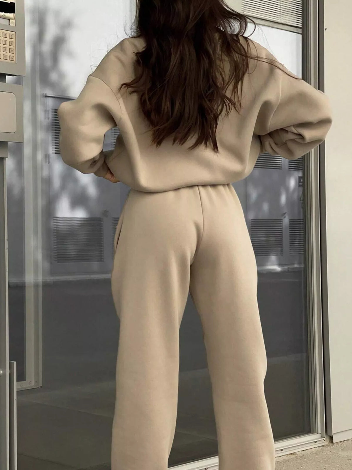 Half-zip top and pants set, beige back