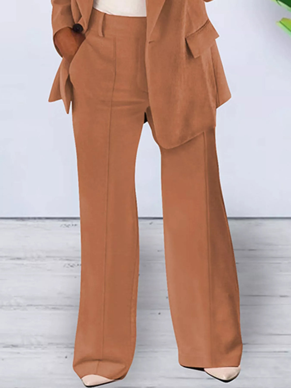 Collared long sleeve outfit set, front view on model