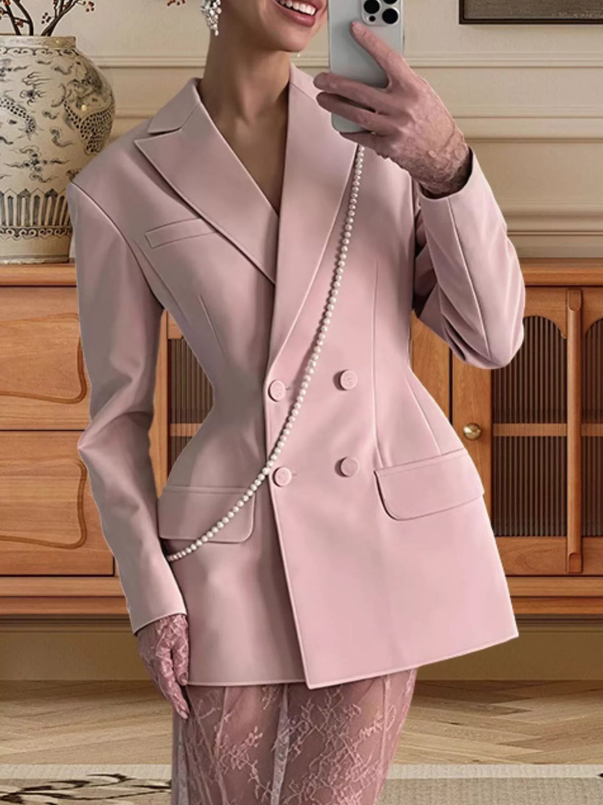 Collared long sleeve maxi outfit set, front view on model