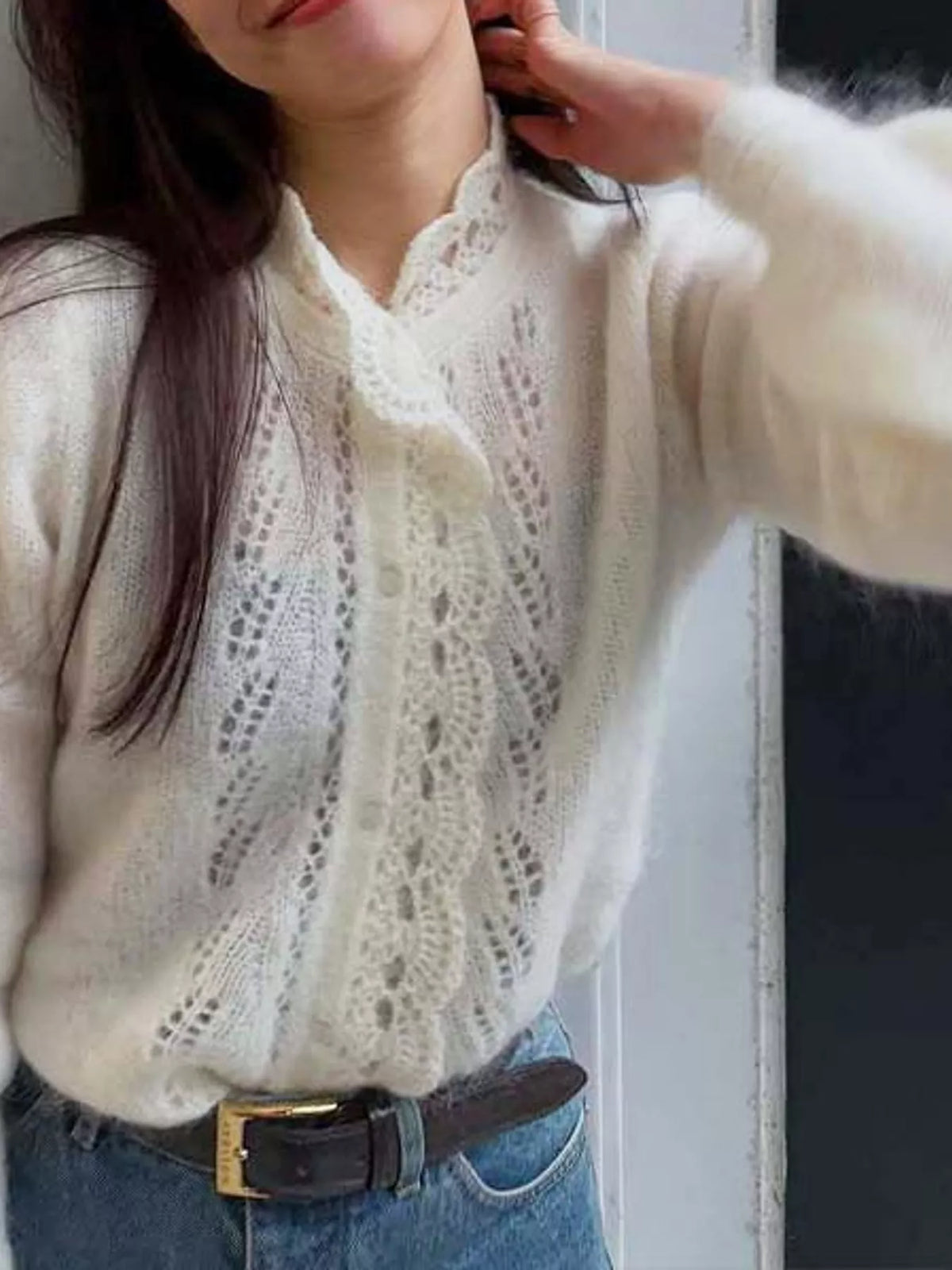 Off-white openwork dropped shoulder cardigan