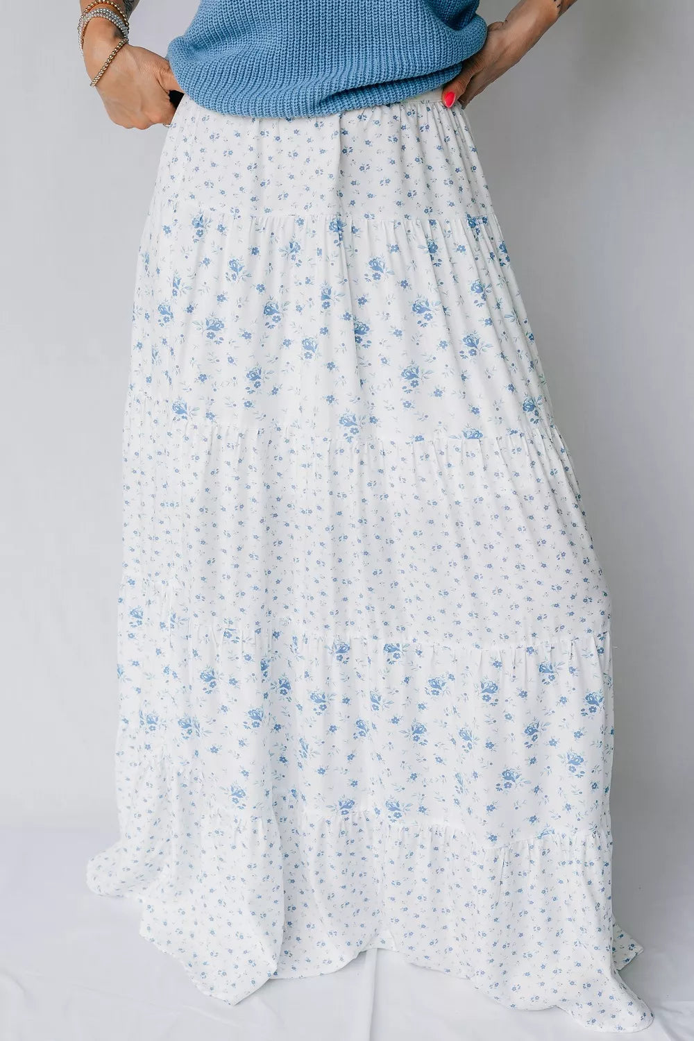 Trendsi High Waist Tiny Floral Print Boho Maxi Skirt -
