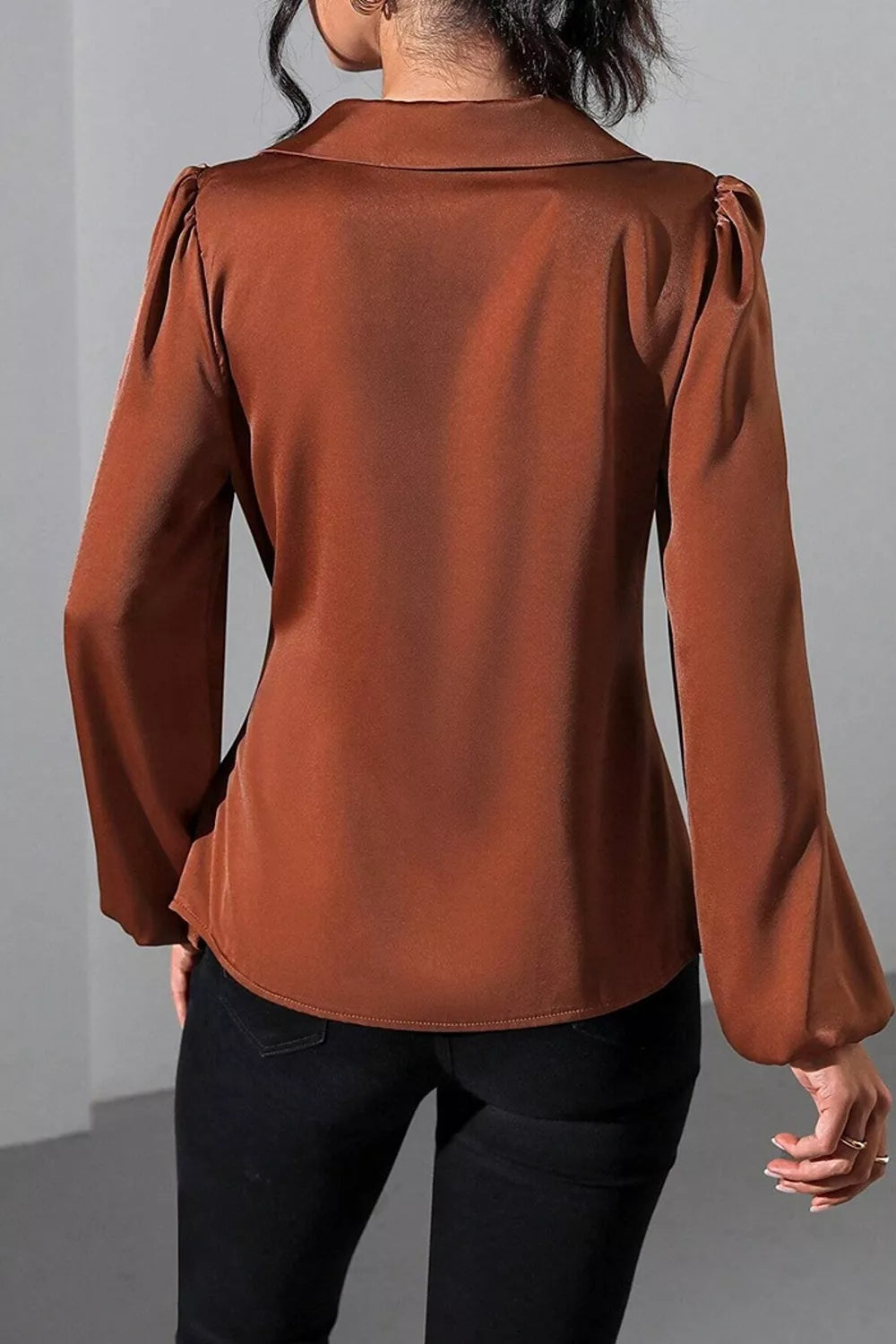 Trendsi Satin Tied Detail Long Sleeve Blouse -