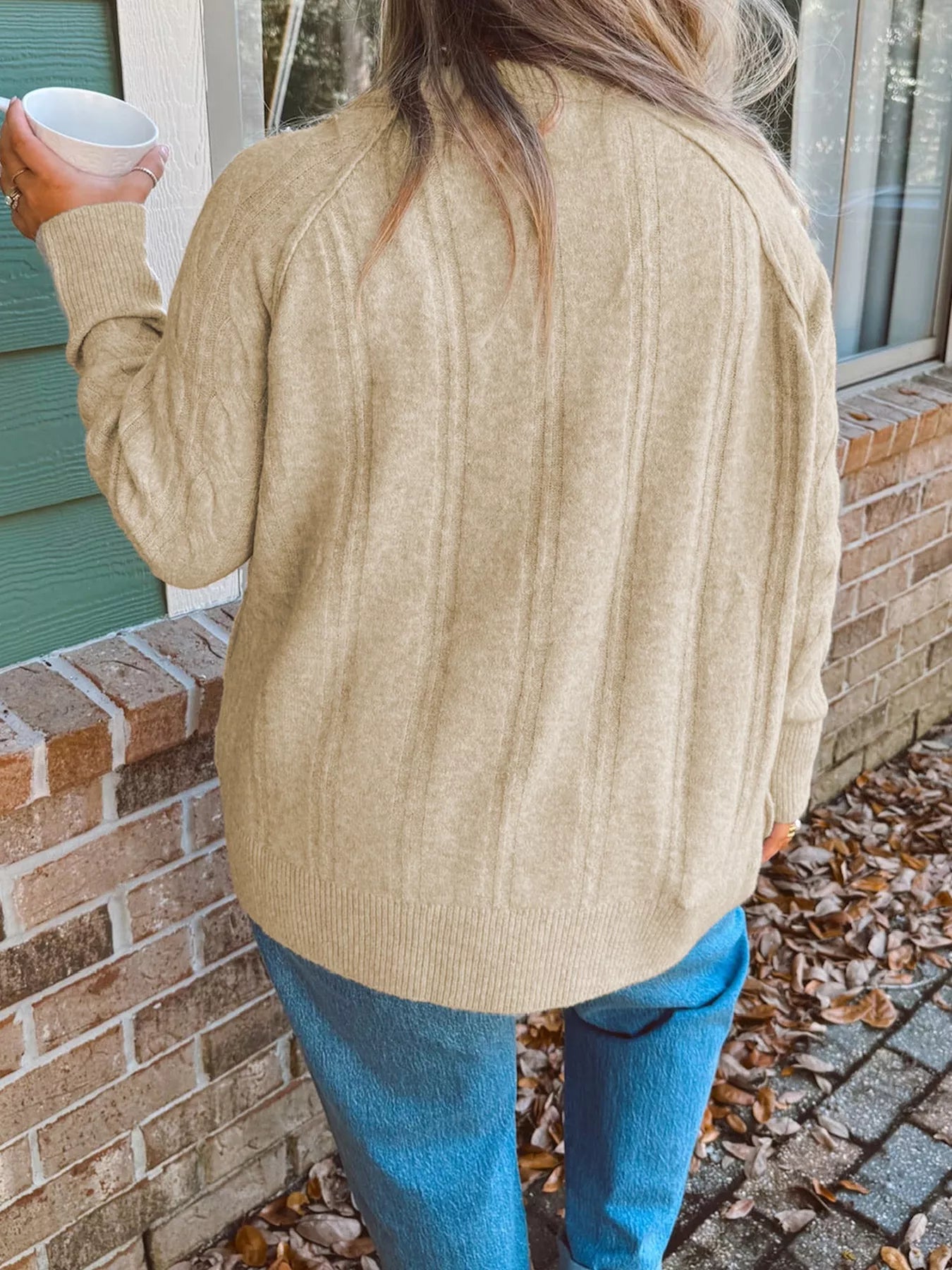 Trendsi Plus Size Oversized Cable Knit Long Sleeve Round Neck Sweater -