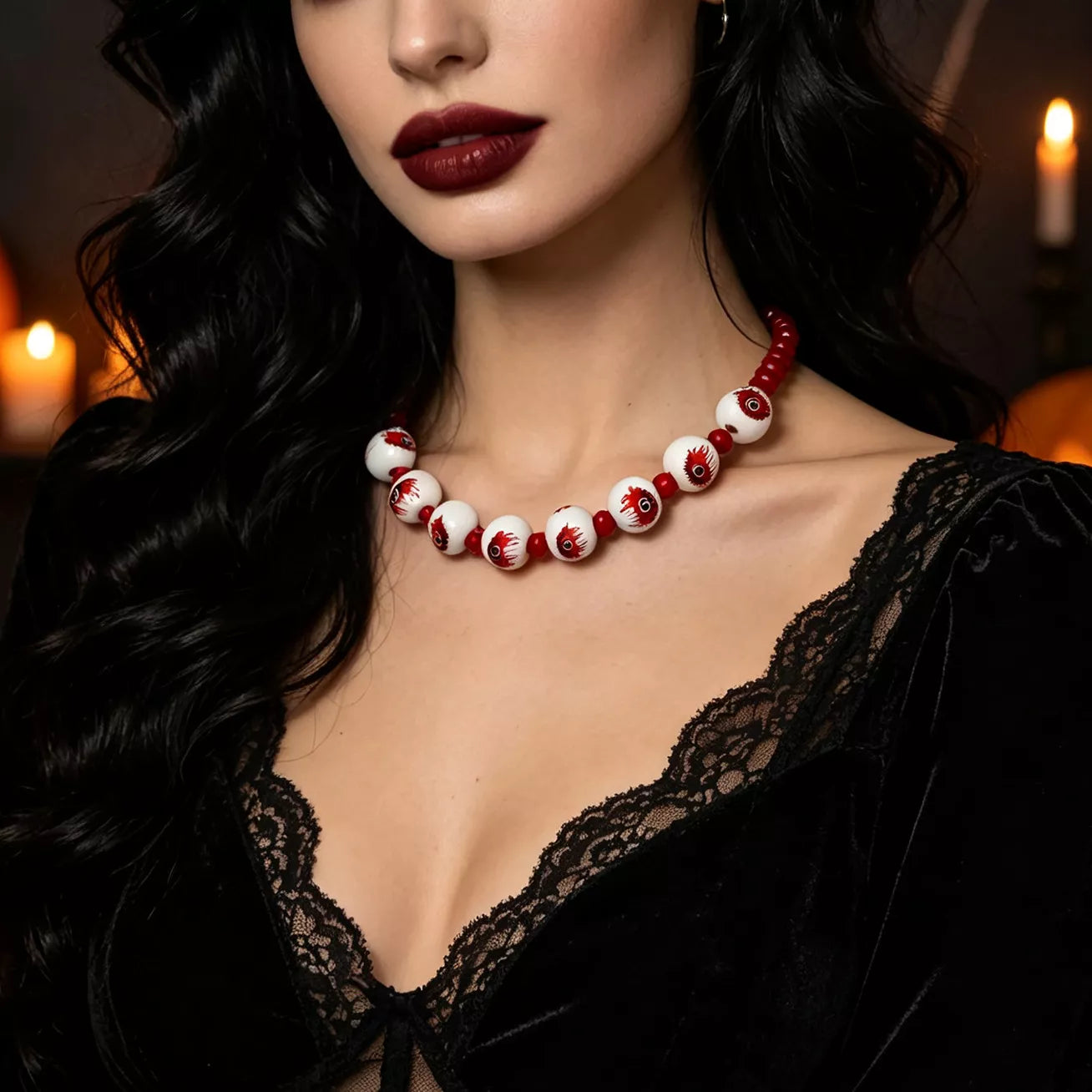 Trendsi Halloween Eyeball Beaded Necklace -