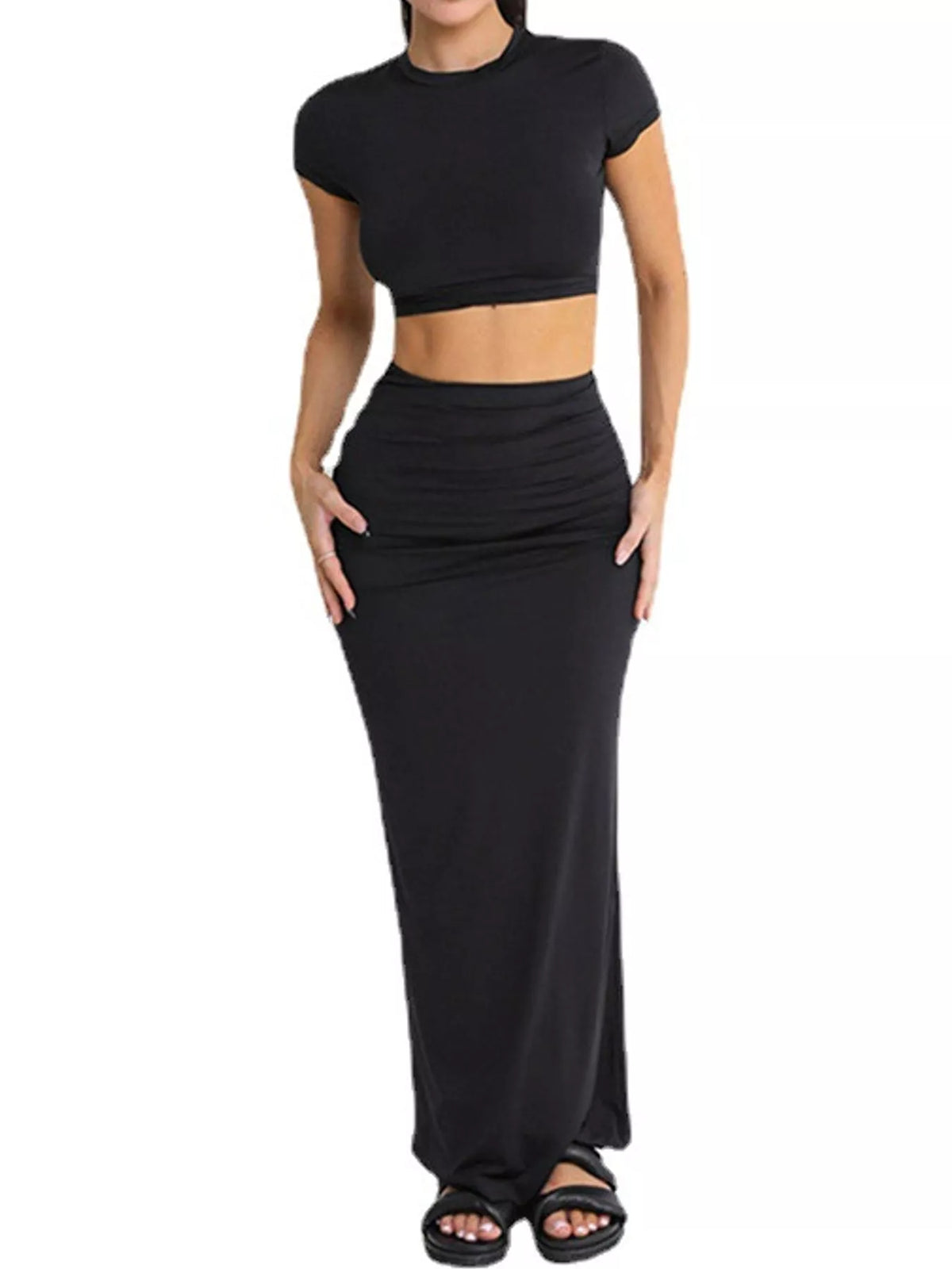Black top and skirt set