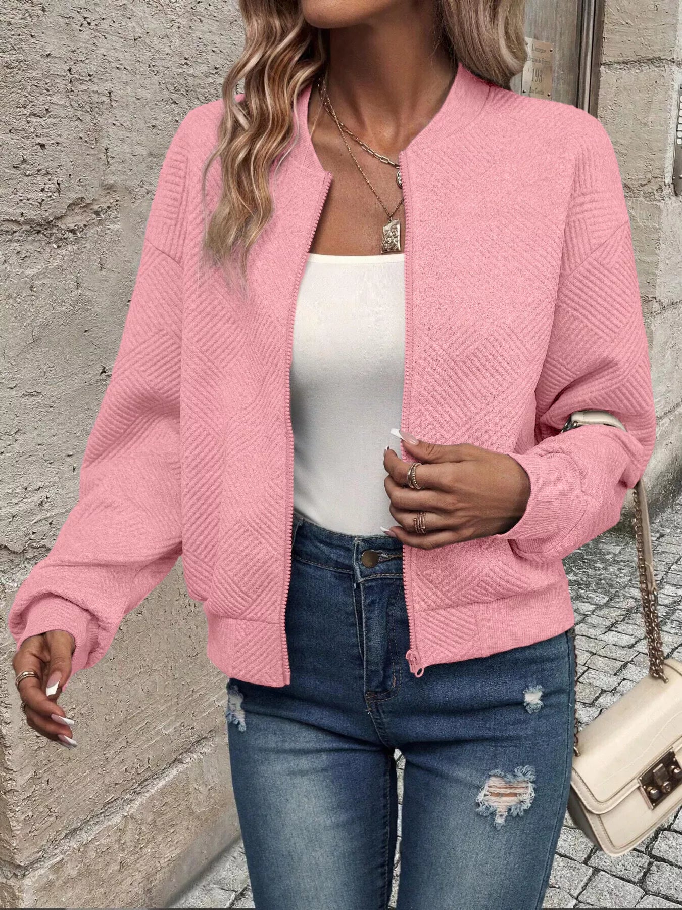 Trendsi Textured Knit Zip-Up Jacket -