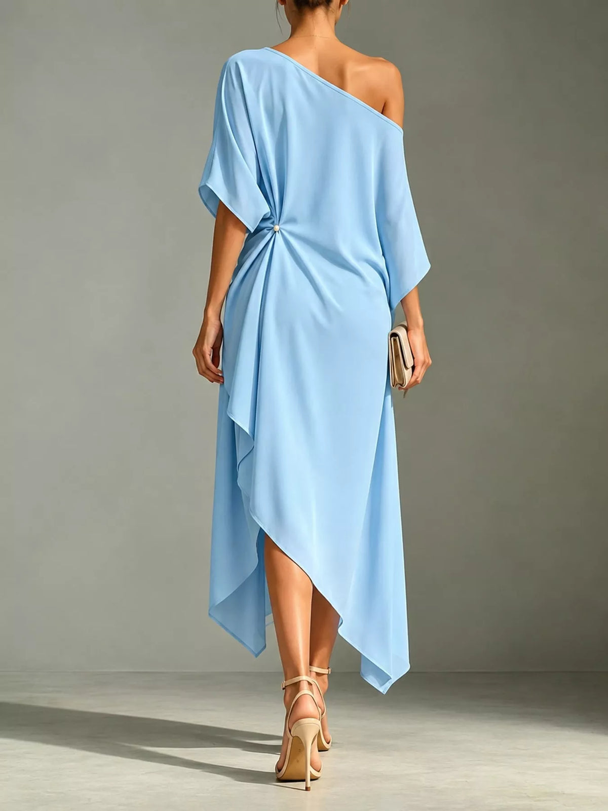 One-shoulder dress, blue back