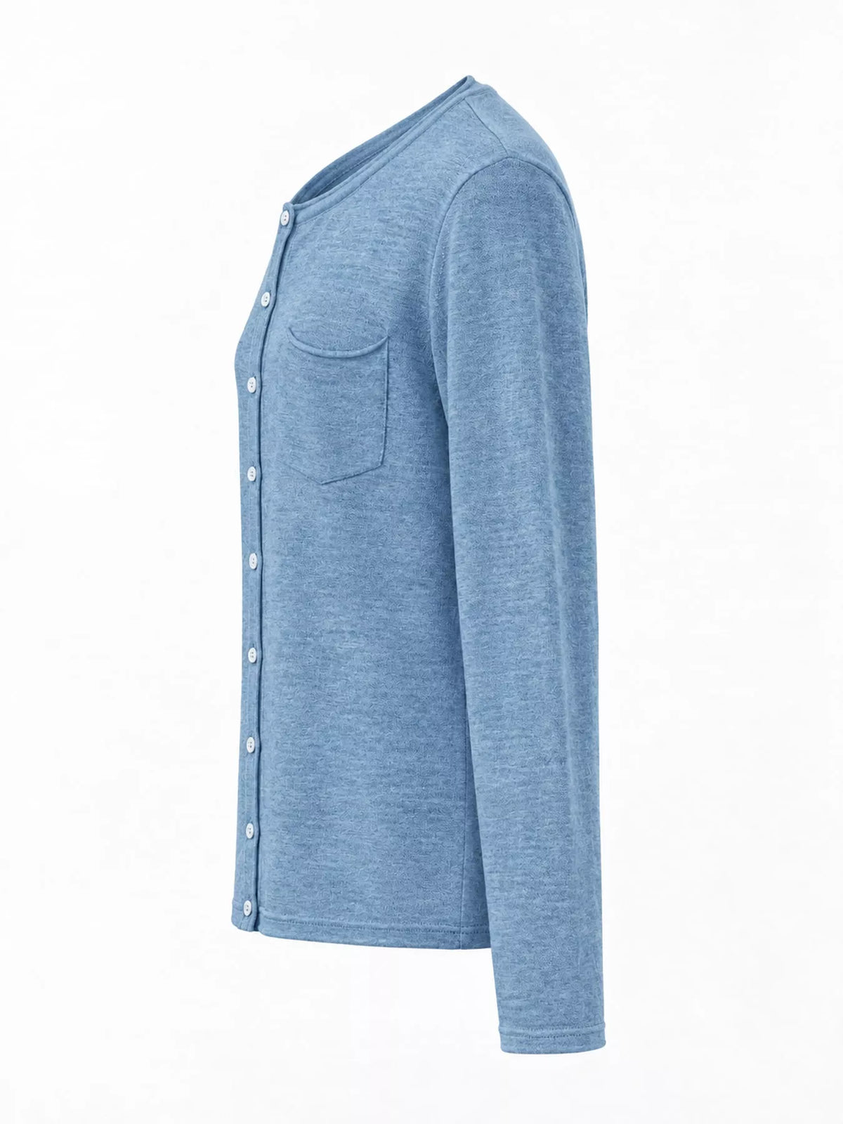 Round neck long sleeve cardigan, product view