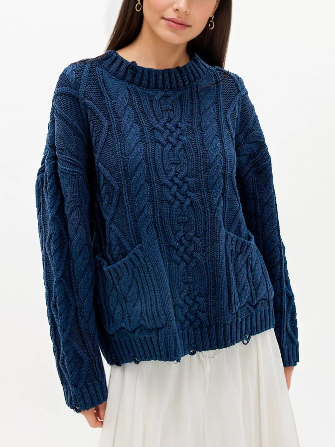 Trendsi Cable-Knit Sweater with Front Pockets -