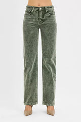 Trendsi RISEN Tummy Control Mid Rise Straight Leg Corduroy Pants -