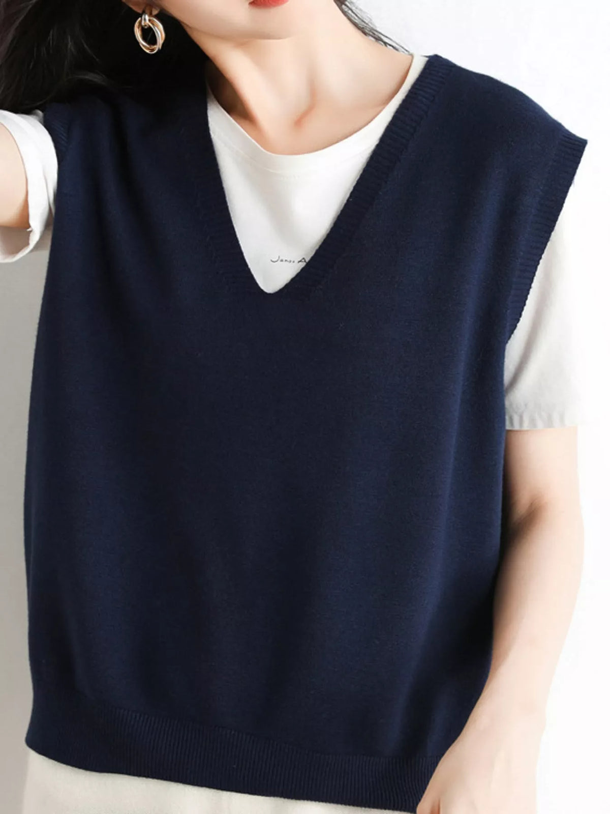 V-Neck Knit Sweater Vest — front view