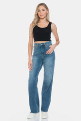 Trendsi Judy Blue Full Size Tummy Control Cut Raw Hem Straight Jeans -