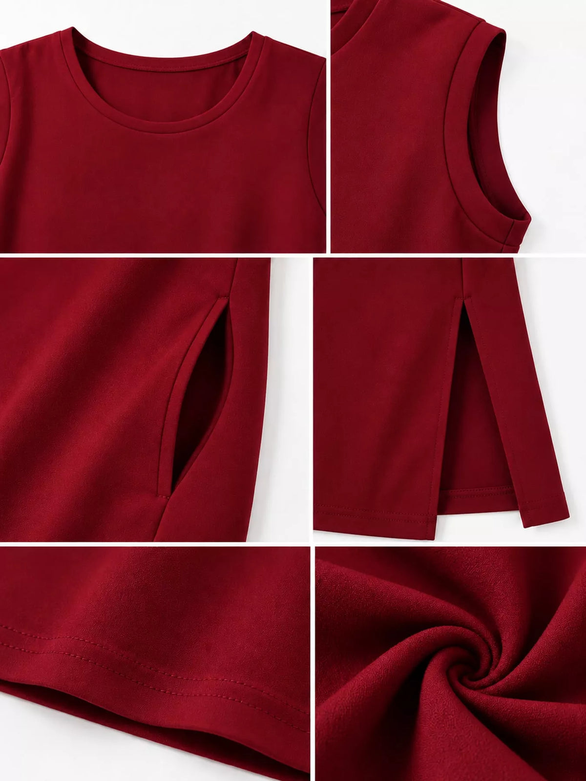 Round neck sleeveless maxi dress, construction and design details